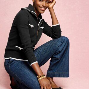 nwt TALBOTS full zip cardigan tipped sweater m petite